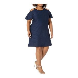 GABBY SKYE Jersey Knit Office Career Casual Knee Length Swing Shift Navy Dress